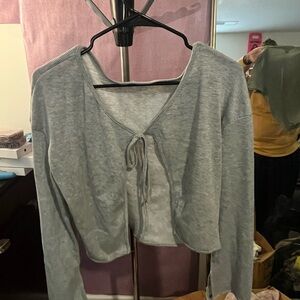 Gray Tie-Front Cardigan